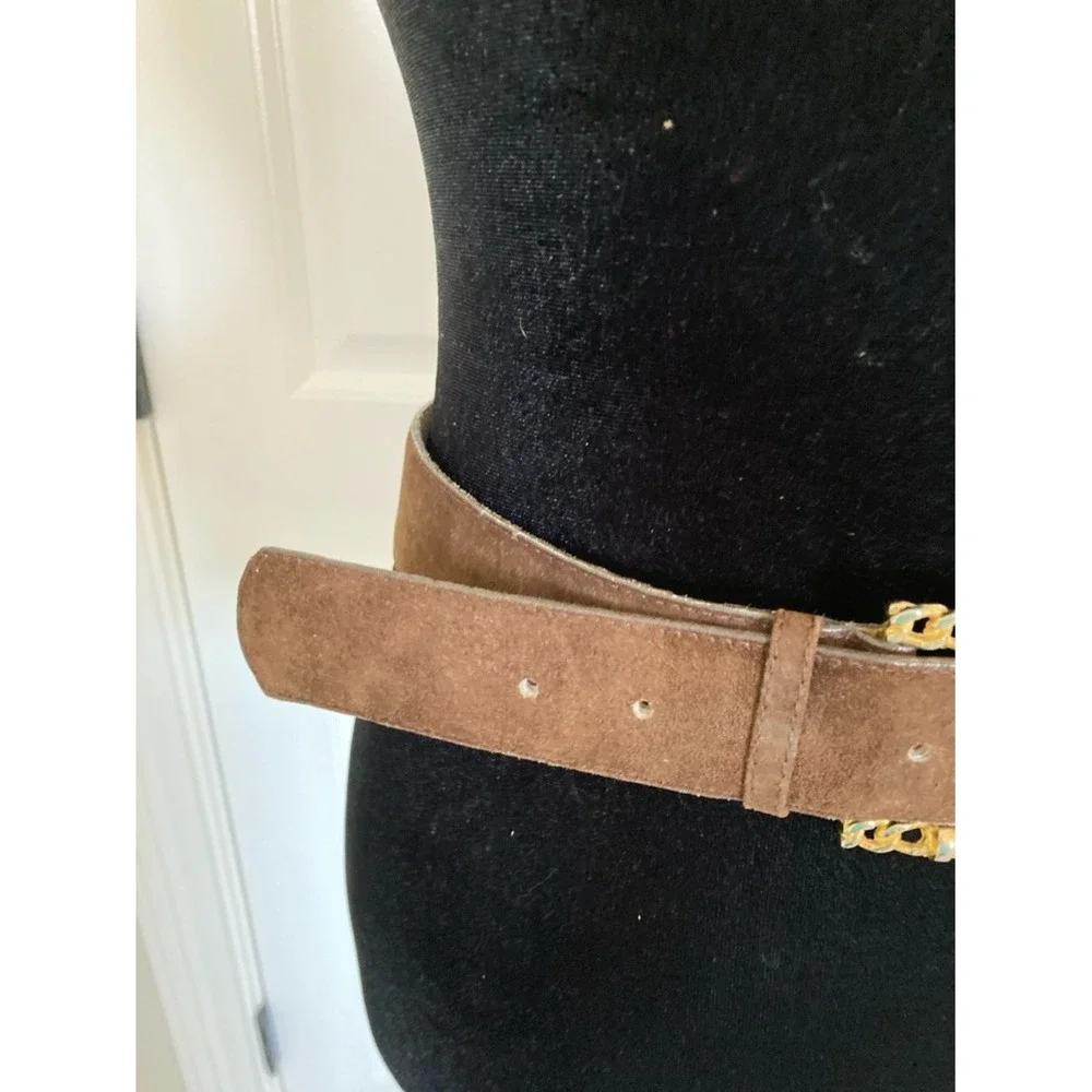 The Ritz‎ Womens Brown Leather Suede Belt Gold Buckle Size Large Classic Staple